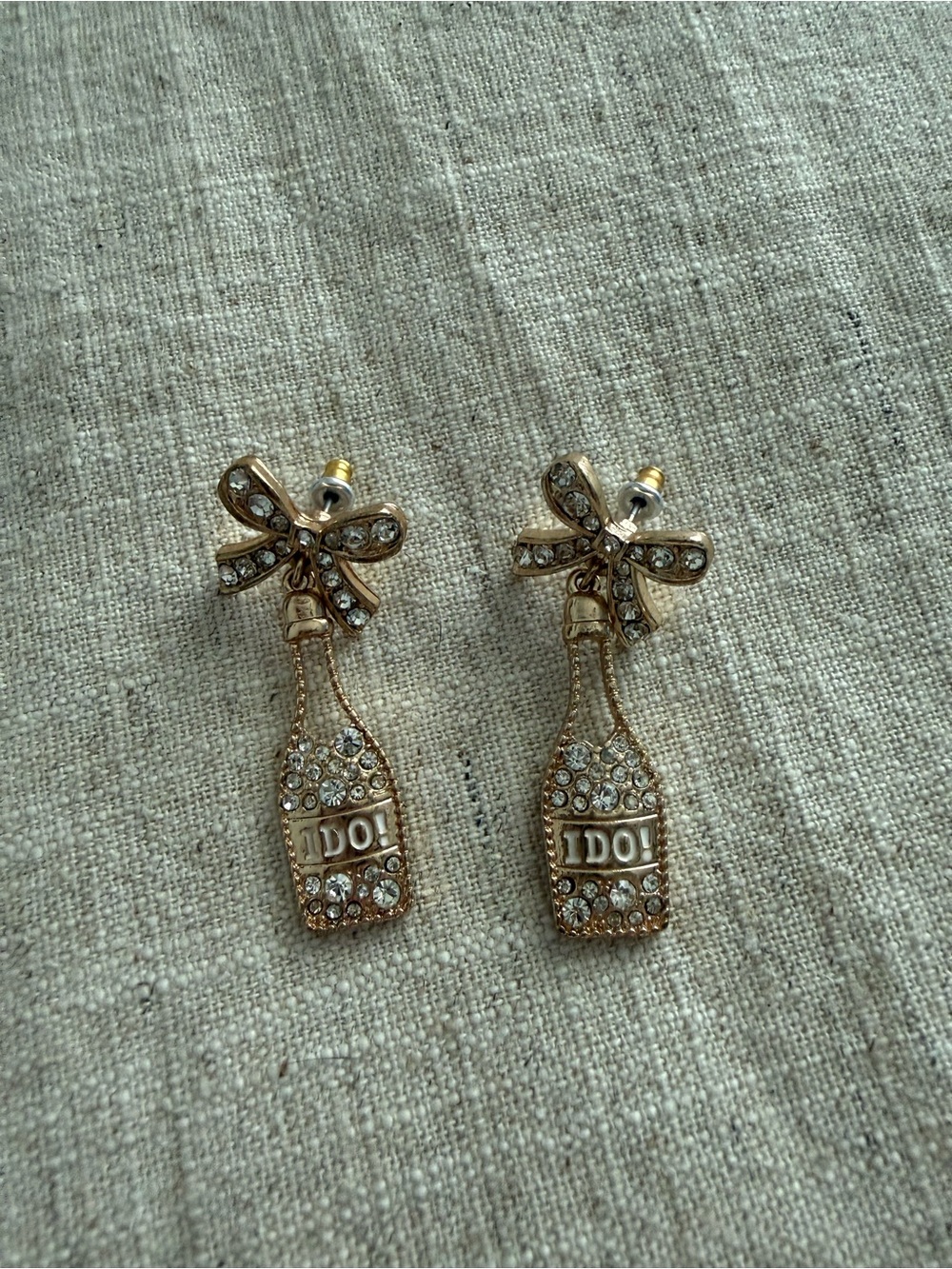 Gold-Tone 'I DO' Crystal Champagne Bottle Drop Earrings